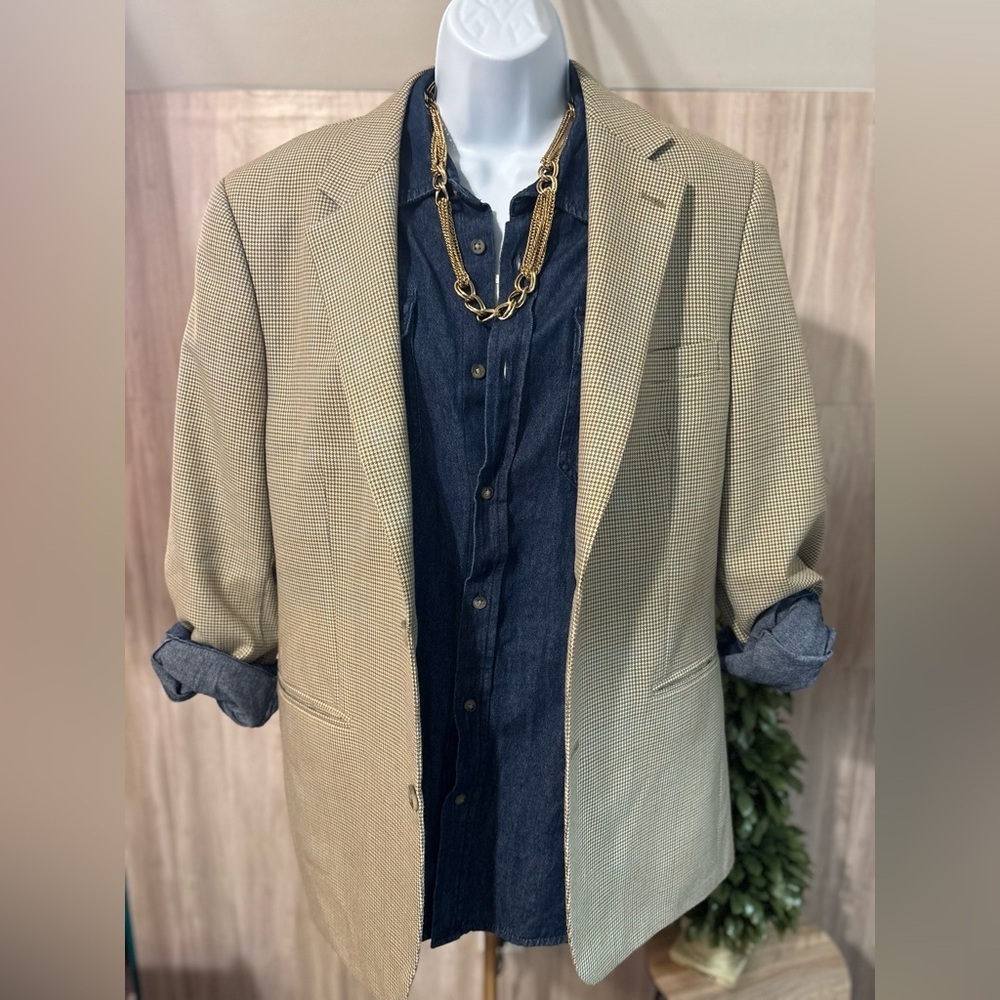 Club Room Macy’s Tan Blazer Jacket Tan Cream and Blue Mens Women’s Unisex